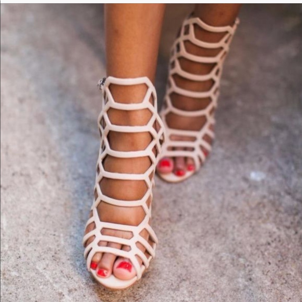 Nude caged heels